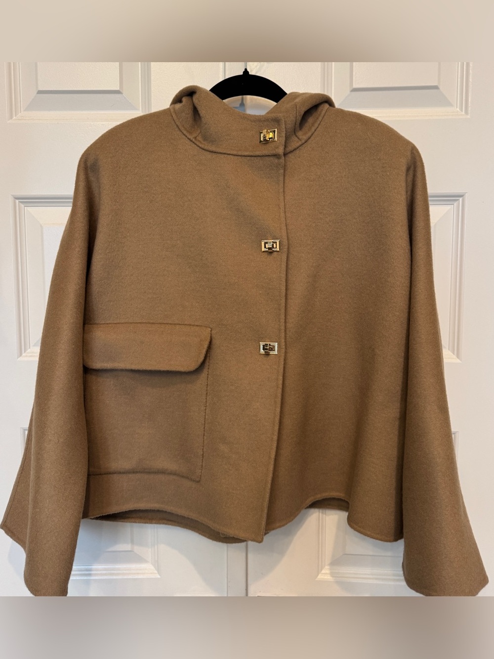 ba&sh Camel Hooded Wool-Blend Cape with Gold Clasps